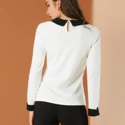 Allegra K Women's Elegant Collar Long Sleeves Work Office Blouse Top