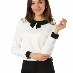 Allegra K Women's Elegant Collar Long Sleeves Work Office Blouse Top