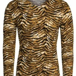Allegra K Men's Vintage Leopard Printed Top Lightweight Slim Fit Long Sleeves Pullover T Shirt