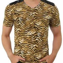 Allegra K Men's Leopard Printed T-Shirt Short Sleeves Slim Fit V Neck Cheetah Printed Tee Tops