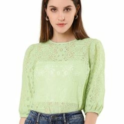 Allegra K Women's 3/4 Lantern Sleeve Semi Sheer Vintage Lace Tops 38 Allegra K Women's 3/4 Lantern Sleeve Semi Sheer Vintage Lace Tops