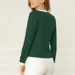 Allegra K Women's Contrast Trim V Neck Long Sleeve Casual Office Blouse Top 32 Allegra K Women's Contrast Trim V Neck Long Sleeve Casual Office Blouse Top