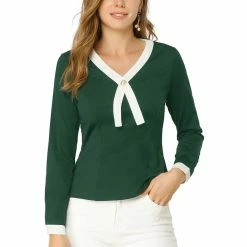 Allegra K Women's Contrast Trim V Neck Long Sleeve Casual Office Blouse Top 28 Allegra K Women's Contrast Trim V Neck Long Sleeve Casual Office Blouse Top