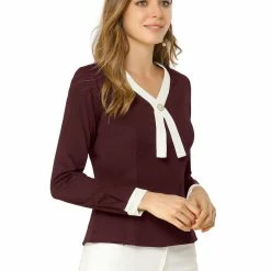 Allegra K Women's Contrast Trim V Neck Long Sleeve Casual Office Blouse Top 23 Allegra K Women's Contrast Trim V Neck Long Sleeve Casual Office Blouse Top
