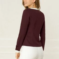 Allegra K Women's Contrast Trim V Neck Long Sleeve Casual Office Blouse Top 26 Allegra K Women's Contrast Trim V Neck Long Sleeve Casual Office Blouse Top