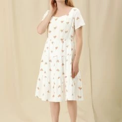 Allegra K Women's Square Neck Peasant Midi Fit And Flare A-Line Floral Print Dress 12 Allegra K Women's Square Neck Peasant Midi Fit And Flare A-Line Floral Print Dress