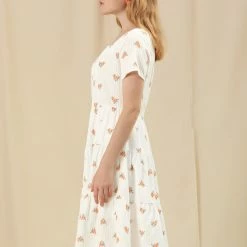 Allegra K Women's Square Neck Peasant Midi Fit And Flare A-Line Floral Print Dress 13 Allegra K Women's Square Neck Peasant Midi Fit And Flare A-Line Floral Print Dress