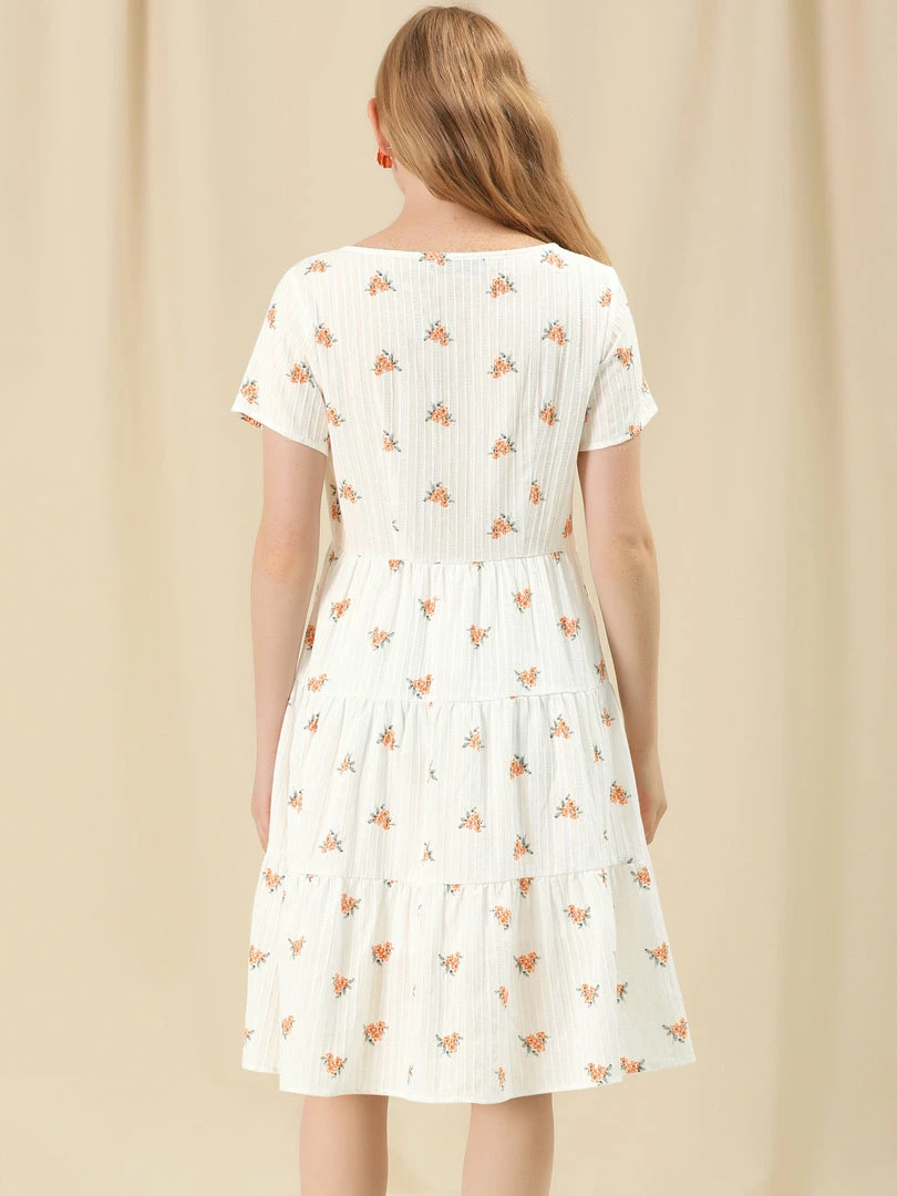 Allegra K Women's Square Neck Peasant Midi Fit And Flare A-Line Floral Print Dress 8 Allegra K Women's Square Neck Peasant Midi Fit And Flare A-Line Floral Print Dress