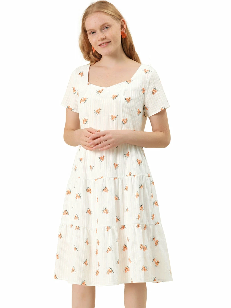 Allegra K Women's Square Neck Peasant Midi Fit And Flare A-Line Floral Print Dress 4 Allegra K Women's Square Neck Peasant Midi Fit And Flare A-Line Floral Print Dress