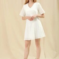 Allegra K Women's Peasant V Neck Vintage Bell Sleeve Mini A-line Flowy Dress