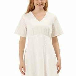 Allegra K Women's Peasant V Neck Vintage Bell Sleeve Mini A-line Flowy Dress