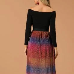 Allegra K Women's Elastic Waist Metallic Shiny Swing Party Midi Skirt 24 Allegra K Women's Elastic Waist Metallic Shiny Swing Party Midi Skirt