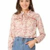 Allegra K Women's Floral Chiffon Blouses Button Down Shirt Ruffle Tie Neck Tops 1 Allegra K Women's Floral Chiffon Blouses Button Down Shirt Ruffle Tie Neck Tops