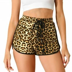 Allegra K Women's Beach Shorts Leopard Summer Casual Short Pants