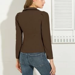 Allegra K Women's Puff Sleeve Peter Pan Collar Solid Casual Jacket