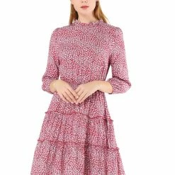 Allegra K Women's Ruffle Neck 3/4 Sleeve A-Line Vintage Floral Tiered Dress