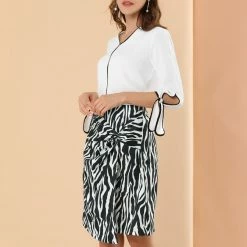 Allegra K Women's Zebra Printed High Waist Asymmetrical A-Line Twist Skirt