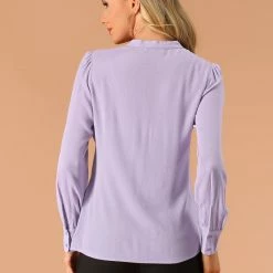 Allegra K Women's Bow Tie Neck Elegant Top Long Sleeve Solid Work Office Blouse