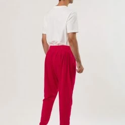 Allegra K Men Solid Black Elastic Waist Slant Pockets Harem Pants