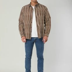 Allegra K Men's Striped Shirt Long Sleeves Casual Button Down Color Block Shirts