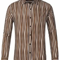 Allegra K Men's Striped Shirt Long Sleeves Casual Button Down Color Block Shirts