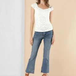 Allegra K Women's Lace Top Cap Sleeve Sweetheart Neck Ruched Front Vintage Blouse 42 Allegra K Women's Lace Top Cap Sleeve Sweetheart Neck Ruched Front Vintage Blouse