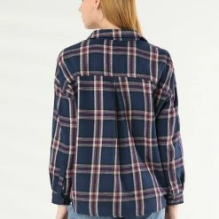 Allegra K Women's Plaid Shirts Button Down Long Sleeve Pockets Oversized Tunics Blouse