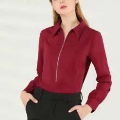 Allegra K Women's Zip Front Blouse Long Sleeve Solid Color Office Work Top 39 Allegra K Women's Zip Front Blouse Long Sleeve Solid Color Office Work Top