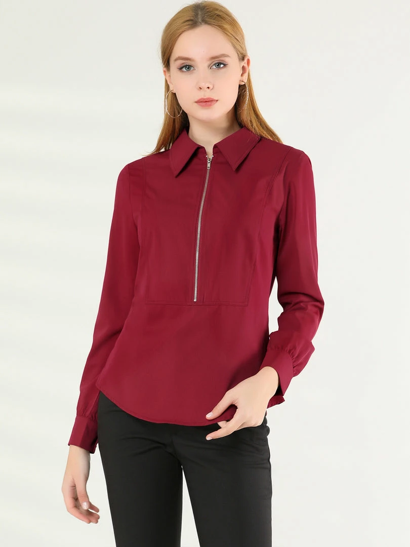 Allegra K Women's Zip Front Blouse Long Sleeve Solid Color Office Work Top 17 Allegra K Women's Zip Front Blouse Long Sleeve Solid Color Office Work Top