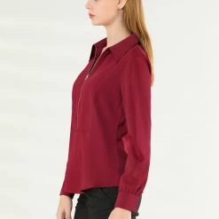 Allegra K Women's Zip Front Blouse Long Sleeve Solid Color Office Work Top 41 Allegra K Women's Zip Front Blouse Long Sleeve Solid Color Office Work Top