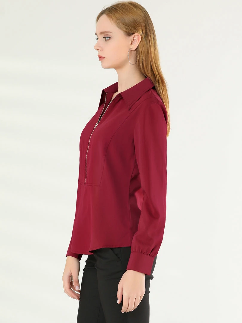 Allegra K Women's Zip Front Blouse Long Sleeve Solid Color Office Work Top 18 Allegra K Women's Zip Front Blouse Long Sleeve Solid Color Office Work Top