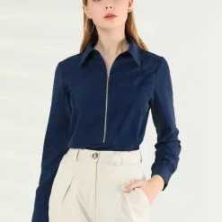 Allegra K Women's Zip Front Blouse Long Sleeve Solid Color Office Work Top 33 Allegra K Women's Zip Front Blouse Long Sleeve Solid Color Office Work Top