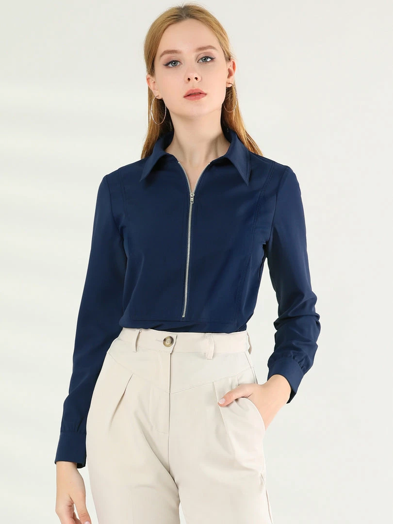 Allegra K Women's Zip Front Blouse Long Sleeve Solid Color Office Work Top 10 Allegra K Women's Zip Front Blouse Long Sleeve Solid Color Office Work Top