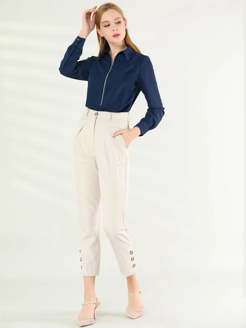 Allegra K Women's Zip Front Blouse Long Sleeve Solid Color Office Work Top 11 Allegra K Women's Zip Front Blouse Long Sleeve Solid Color Office Work Top