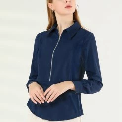 Allegra K Women's Zip Front Blouse Long Sleeve Solid Color Office Work Top 35 Allegra K Women's Zip Front Blouse Long Sleeve Solid Color Office Work Top