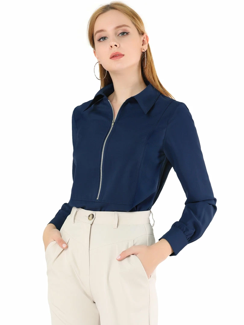 Allegra K Women's Zip Front Blouse Long Sleeve Solid Color Office Work Top 9 Allegra K Women's Zip Front Blouse Long Sleeve Solid Color Office Work Top