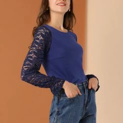 Allegra K Women's Lace Long Flare Sleeve Knit Blouse Top 19 Allegra K Women's Lace Long Flare Sleeve Knit Blouse Top