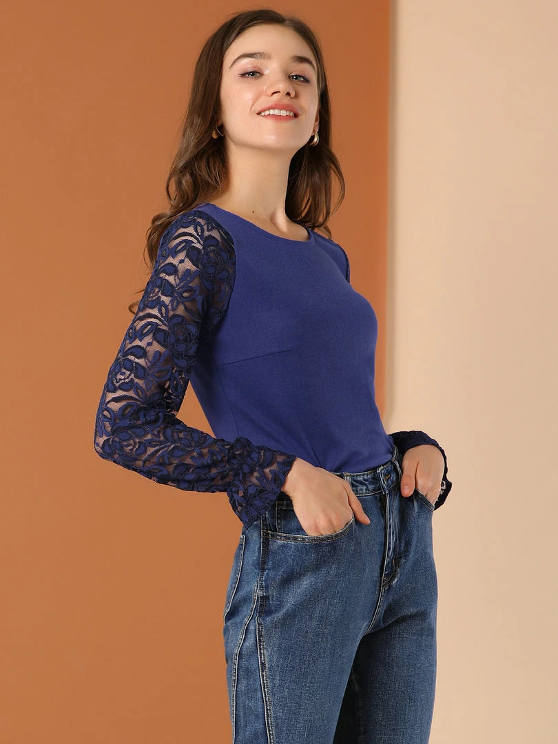 Allegra K Women's Lace Long Flare Sleeve Knit Blouse Top 7 Allegra K Women's Lace Long Flare Sleeve Knit Blouse Top