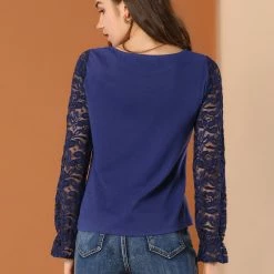 Allegra K Women's Lace Long Flare Sleeve Knit Blouse Top 20 Allegra K Women's Lace Long Flare Sleeve Knit Blouse Top