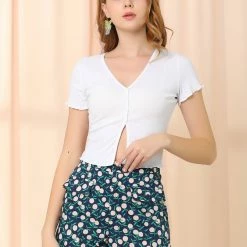 Allegra K Women's Elastic Back High Waist Beach Summer Fruit Printed Shorts