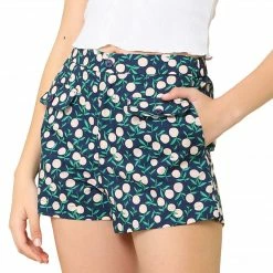 Allegra K Women's Elastic Back High Waist Beach Summer Fruit Printed Shorts