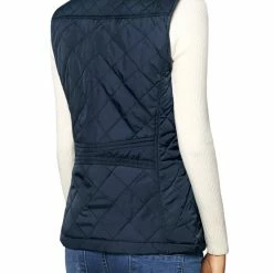 Allegra K Woman Zip Up Front Stand Collar Slant Pockets Quilted Padded Vest Women