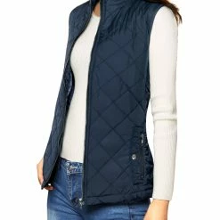 Allegra K Woman Zip Up Front Stand Collar Slant Pockets Quilted Padded Vest Women