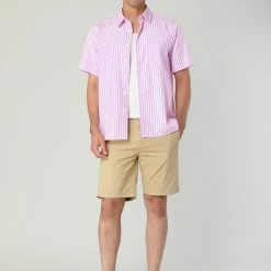 Allegra K Men's Dress Shirt Summer Short Sleeve Button Down Stripes Shirts