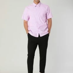 Allegra K Men's Dress Shirt Summer Short Sleeve Button Down Stripes Shirts