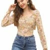 Allegra K Women's Tie Back Peasant Square Neck Floral Prairie Cropped Tops