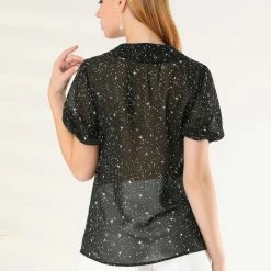 Allegra K Women's Point Collar Keyhole Button Front Chiffon Bow Tie Star Blouse