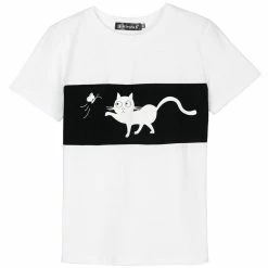 Allegra K Women's Summer Casual Short Sleeve Crew Neck Cartoon Cat Pet Print T-shirt