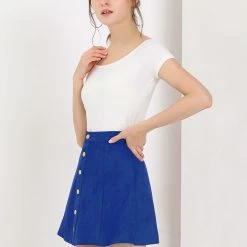 Allegra K Women's Faux Suede Single Breasted Front Button Mid Rise Mini A-Line Skirt