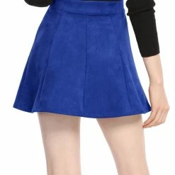 Allegra K Women's Faux Suede Single Breasted Front Button Mid Rise Mini A-Line Skirt